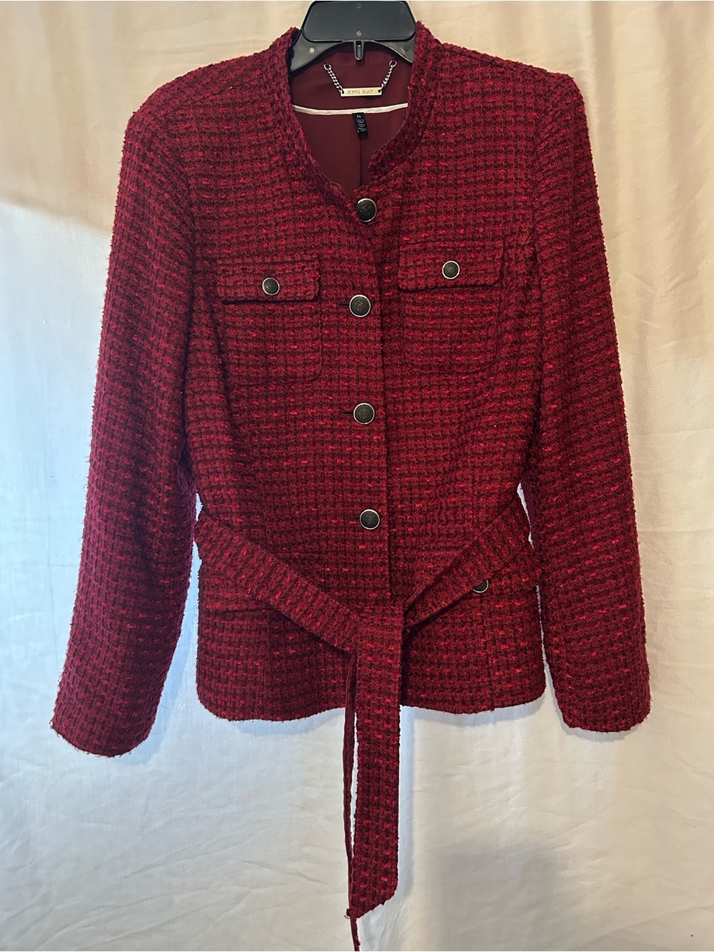 White House Black Market Women’s Red Tweed Belted Jacket